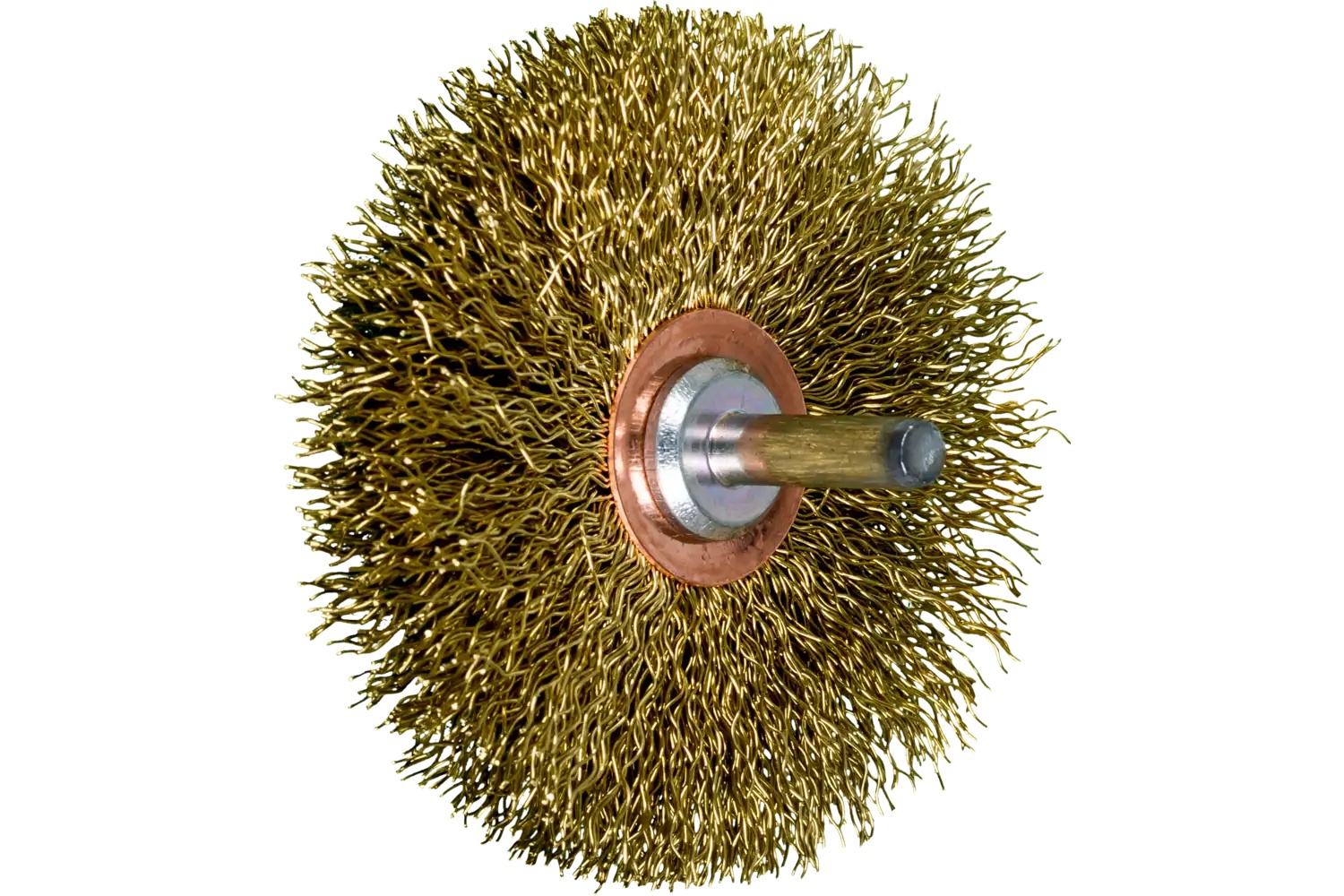 Picture of Pferd Crimped Mounted Wheel Brush 3" Dia. .014 Brass Wire 1/4" Shank